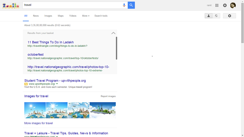 Google search integration with basket