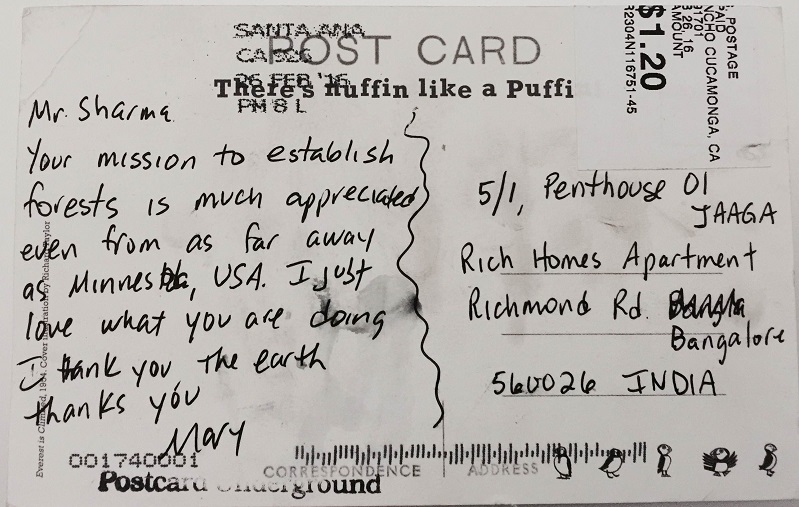 A postcard testimonial from US